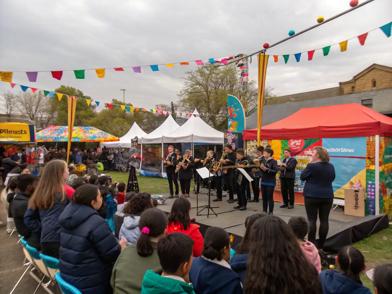 An image of musicians in traditional attire performing with regional instruments during a community event, showcasing the vibrant cultural preservation programs of AMMC.